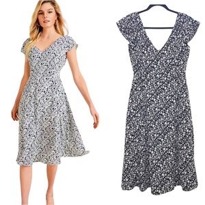 Reset by Jane Josie Floral Midi Dress Short Sleeve V Neck Black Size Small